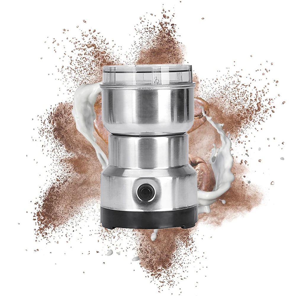 ForKumi small electric grinder for home in stainless steel with powdered spices background