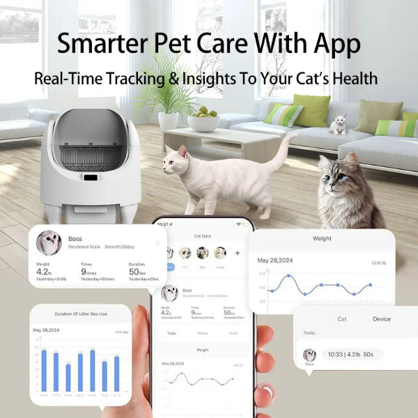 ForKumi smart self-cleaning litter box with app for real-time cat health tracking and insights