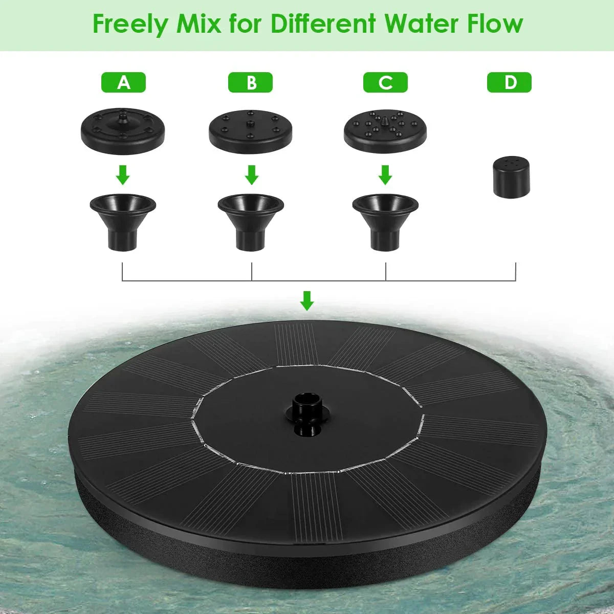ForKumi solar fountain outdoor garden pump with interchangeable nozzles for different water flow
