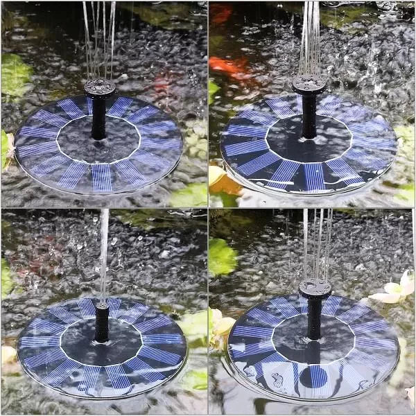 ForKumi solar fountain outdoor garden floating pump with multiple water spray patterns in a pond setting