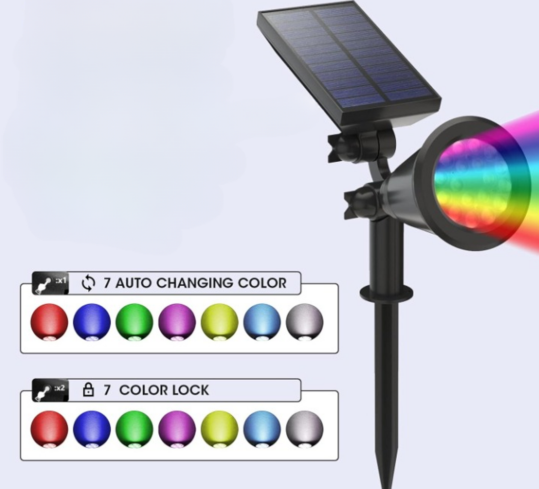 ForKumi solar powered landscape lighting with colorful LED projection for outdoor garden illumination