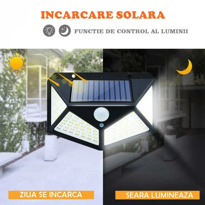 ForKumi solar powered outdoor lights with motion sensor showcasing daytime charging and nighttime illumination
