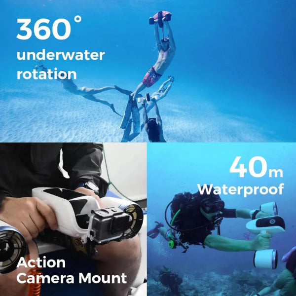 Underwater scooter for adults with 360 degree rotation waterproof up to 40m and action camera mount