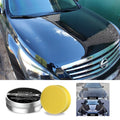 ForKumi nano ceramic car coating showing high gloss on black Nissan hood with product tin and applicator pad