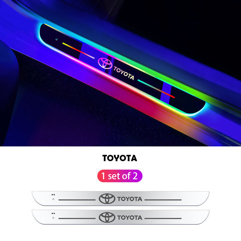 ForKumi magnetic RGB car LED strip installed on Toyota car door sill with multicolor lighting