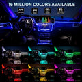 ForKumi 6M RGB car interior LED strip lighting with app control showing multicolor options inside vehicle