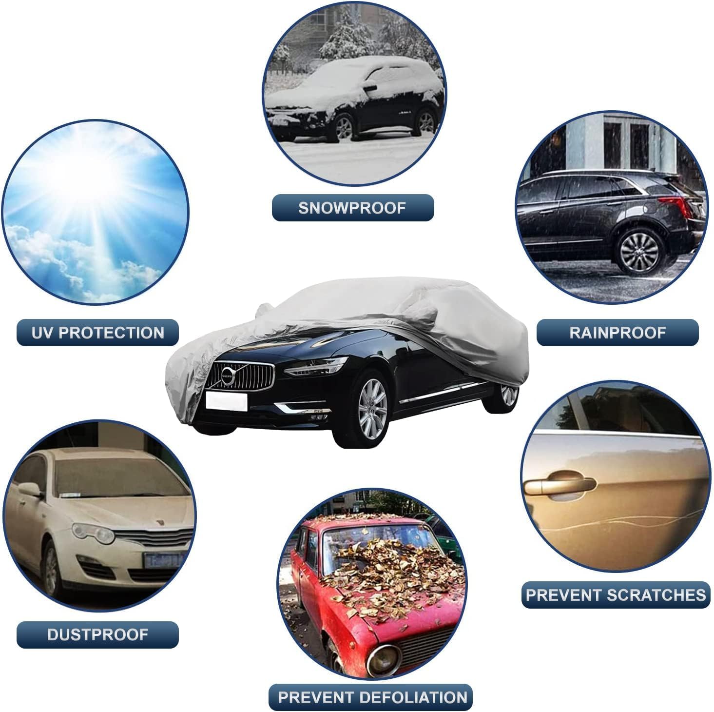 ForKumi universal car cover waterproof protecting car from snow, rain, UV, dust, scratches, and leaves