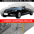 ForKumi universal car cover waterproof partially covering black sedan with close-up details of material and elastic edges