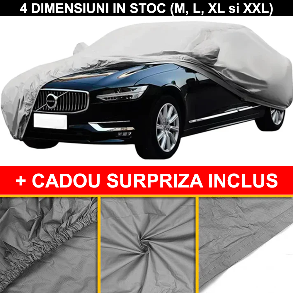 ForKumi universal car cover waterproof partially covering black sedan with close-up details of material and elastic edges