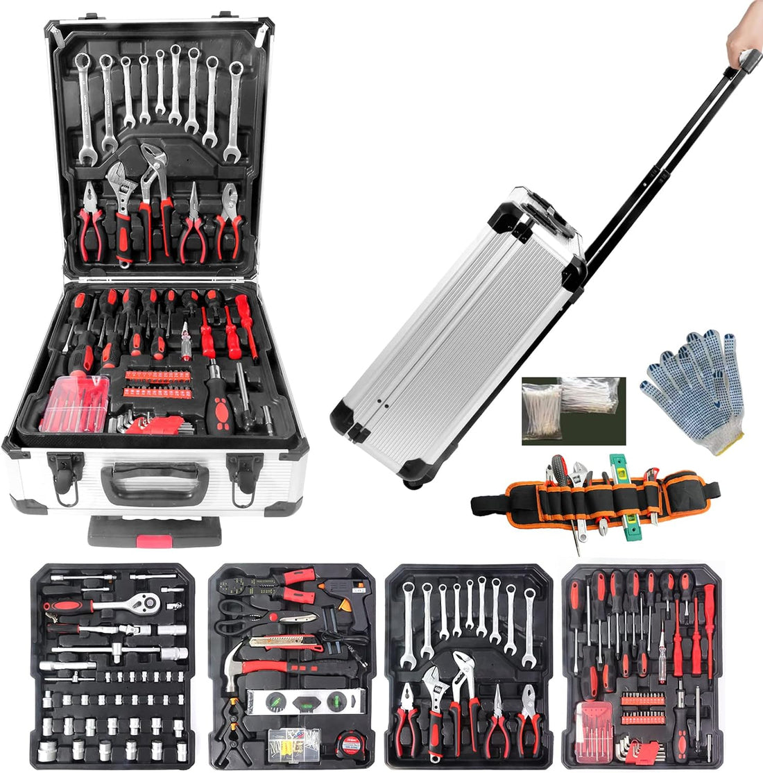 ForKumi professional mechanic tool kit with hand tools and tools case with wheels for car supplies