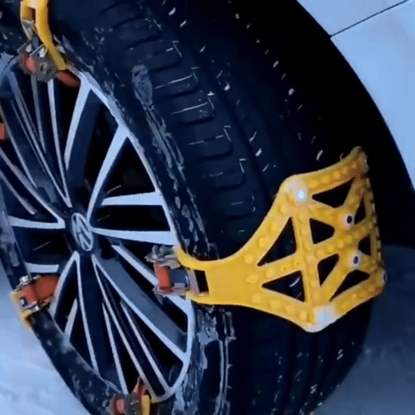 ForKumi universal snow chains for tires installed on a car tire for improved traction on snow