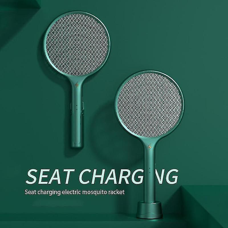 ForKumi USB bug zapper with stand electric mosquito racket in green with seat charging feature
