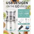 Avis USB-C cordless citrus juicer with compact design and rechargeable battery for on the go use