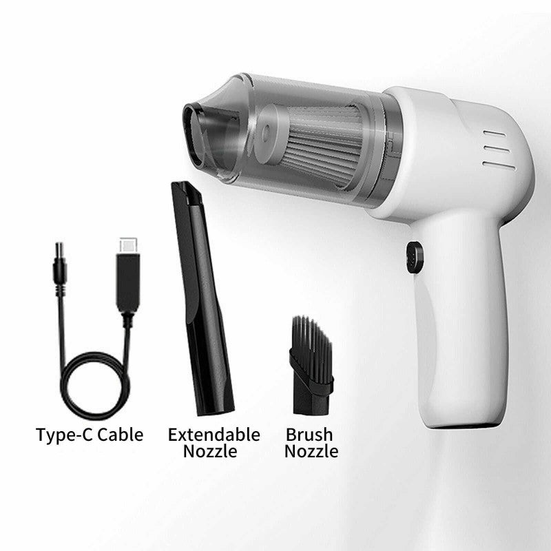 ForKumi USB car vacuum cleaner with Type-C cable, extendable nozzle, and brush nozzle attachments