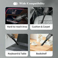 ForKumi USB car vacuum cleaner shown cleaning hard-to-reach areas, cushions, keyboards, and bookshelves
