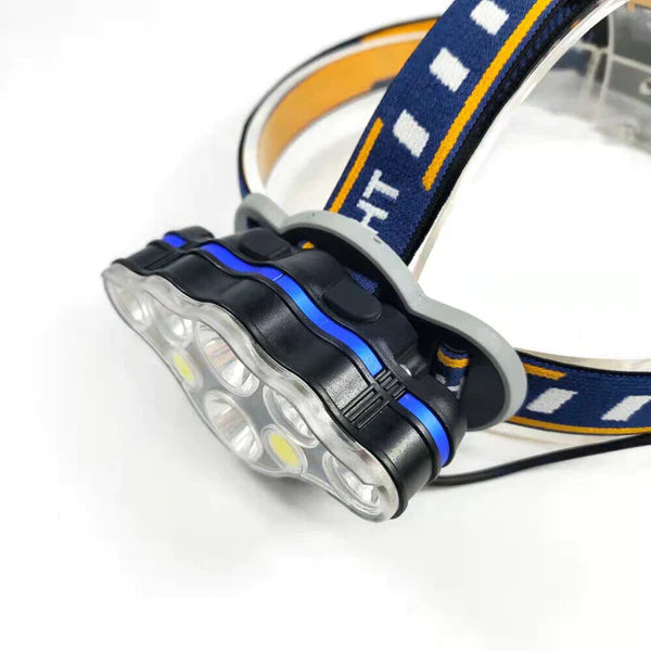 ForKumi USB rechargeable LED headlamp with adjustable blue and black strap for hands-free lighting