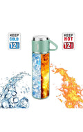 ForKumi 12 hour stainless steel thermos set with green lid keeping drinks hot and cold