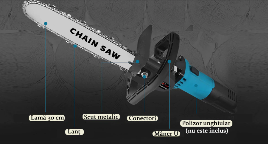 ForKumi 12 inch chainsaw blade adapter attachment for electric drill with metal guard and ergonomic handle