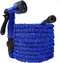 ForKumi 60m expandable garden hose in blue with black adjustable spray nozzle and trigger handle