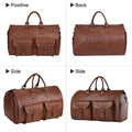 SEYFOCNIA brown leather carry-on duffel bag for men with front pockets and sturdy handles