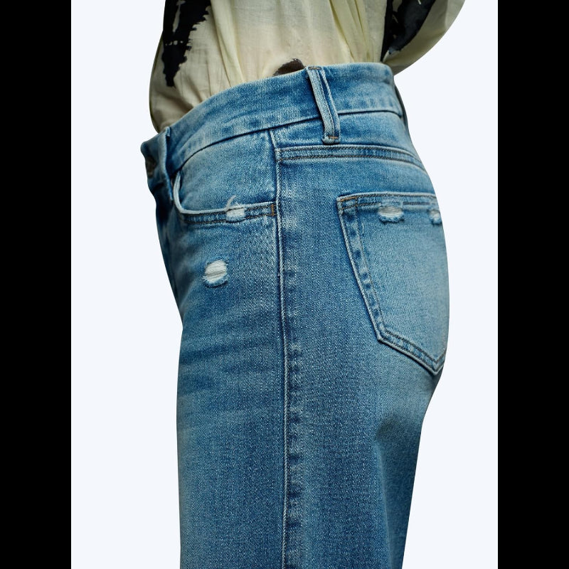 Avis mid-low stretch jeans for women in blue denim with distressed details and back pocket