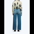 Avis mid-low stretch jeans for women shown from the back with wide legs and raw hem detail