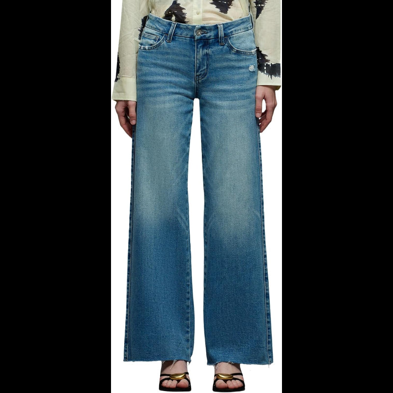 Avis mid-low stretch jeans for women in blue with wide leg and classic five-pocket style