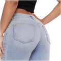 Avis mid-low stretch jeans for women in light blue denim showing back and pocket details