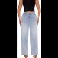 Avis mid-low stretch jeans for women in light blue with wide leg and high waist styling