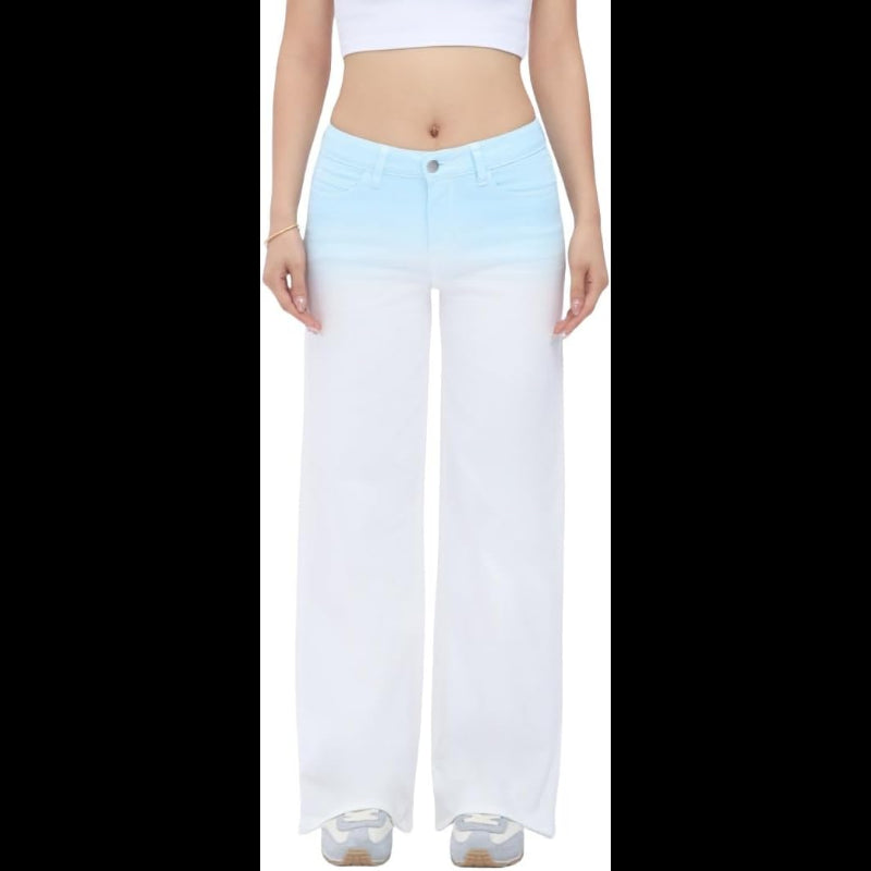 Avis mid-low stretch jeans for women in light blue to white gradient with wide leg fit