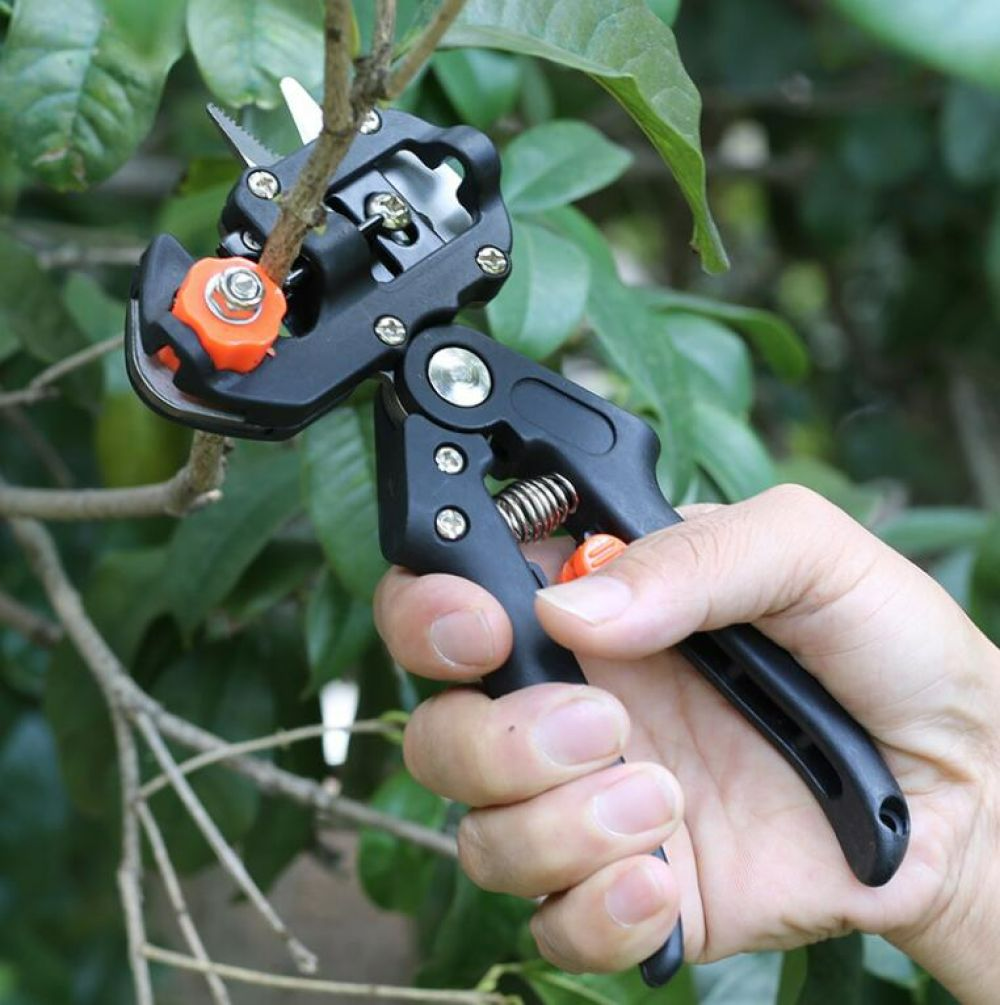 ForKumi professional grafting tool kit with ergonomic black handles cutting small tree branch