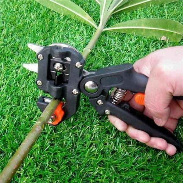 ForKumi professional grafting tool kit cutting a plant stem on green grass background