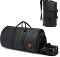 Black PU leather duffel bag with separate shoe compartment and adjustable straps for easy carrying