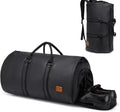 Black PU leather duffel bag with shoe compartment and adjustable backpack straps