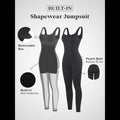 Avis tummy control jumpsuit shapewear with built-in mesh, removable bra, and peach butt 3D cut design