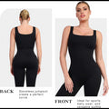 Avis black sleeveless tummy control jumpsuit with square neckline for a perfect curve and daily wear