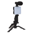 ForKumi vlog creator kit with microphone featuring a compact mic, LED light, and adjustable tripod stand
