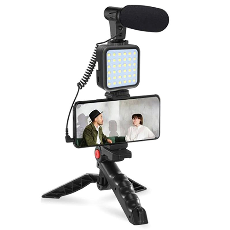 ForKumi vlog creator kit with microphone including LED light, directional mic, and tripod for smartphone filming