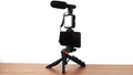ForKumi vlog creator kit with microphone mounted on a tripod stand with smartphone holder