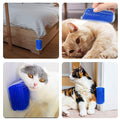 ForKumi blue wall mounted cat brush used for grooming cats by rubbing against it