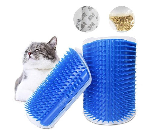 ForKumi blue wall mounted cat brush with soft flexible bristles for grooming cats at home