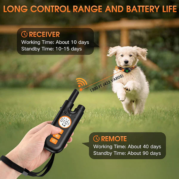 ForKumi waterproof dog training collar with remote control and long battery life shown on a running dog