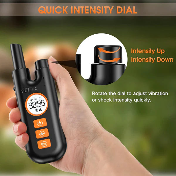 ForKumi waterproof dog training collar remote with quick intensity dial for vibration and shock adjustment