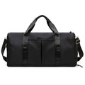 ForKumi black waterproof gym duffel bag with dual handles and adjustable shoulder strap