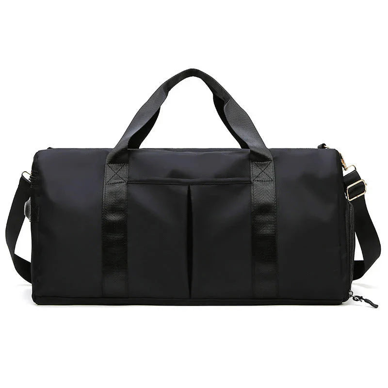 ForKumi black waterproof gym duffel bag with dual handles and adjustable shoulder strap