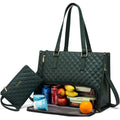 ForKumi waterproof laptop tote bag in dark green with quilted design and insulated compartment for food and drinks