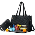 ForKumi waterproof laptop tote bag in black with quilted design and front insulated compartment for snacks and drinks