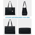 ForKumi waterproof laptop tote bag in black quilted design shown from multiple angles