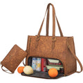 ForKumi waterproof laptop tote bag in brown with floral embossing and insulated storage compartment