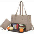 ForKumi waterproof laptop tote bag with quilted design and included matching pouch in beige color
